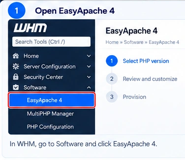 WHM guide: whm 01 open easyapache 4